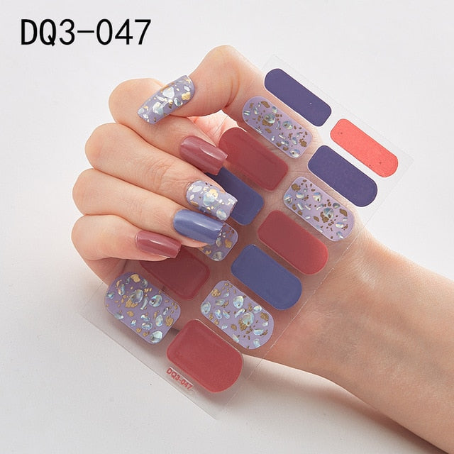 14pcs/sheet Glitter Gradient Color Nail Stickers Nail Wraps Full Cover Nail Polish Sticker DIY Self-Adhesive Nail Art Decoration