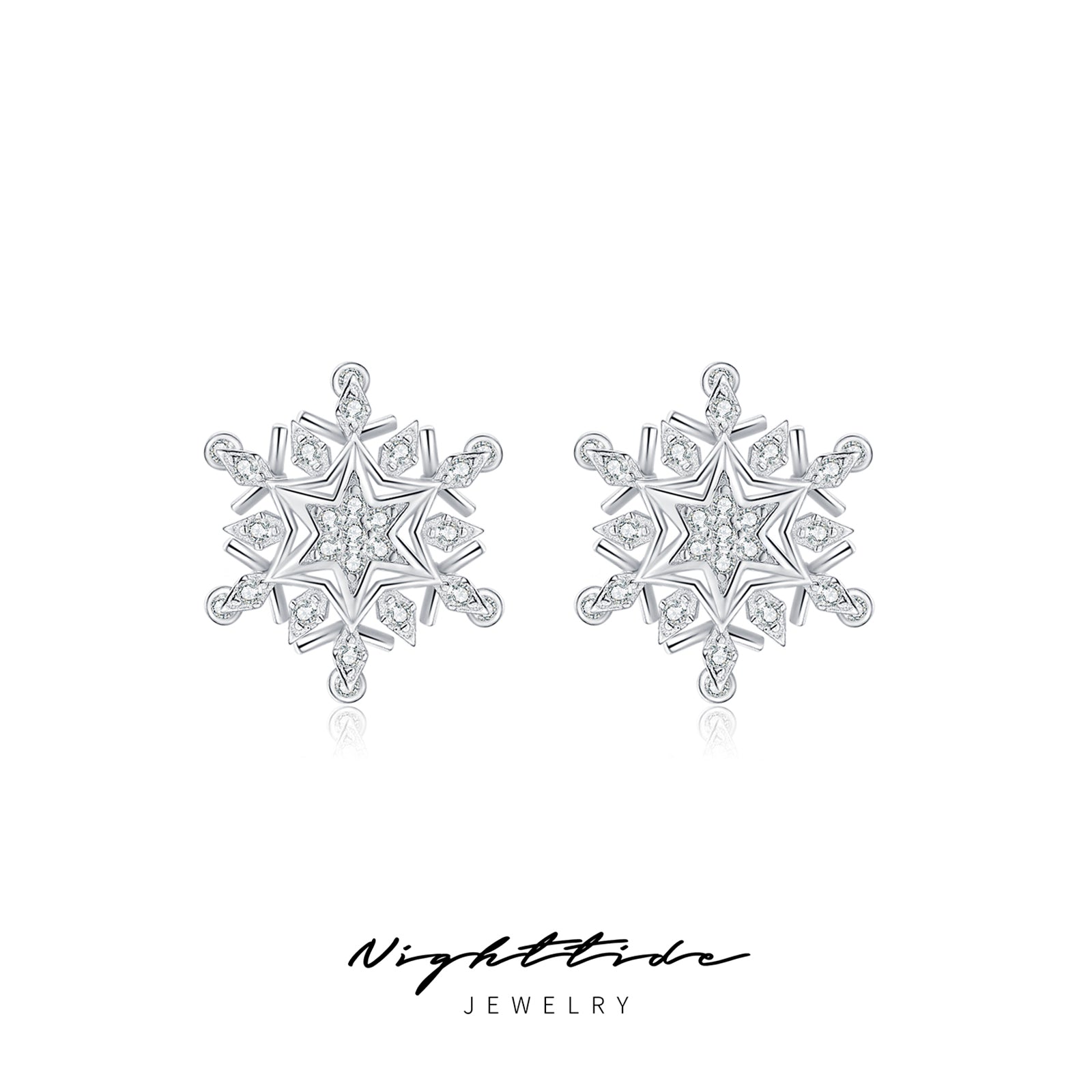 Nighttide Jewelry Snowflake-shaped Zirconia Earrings EXZ1078