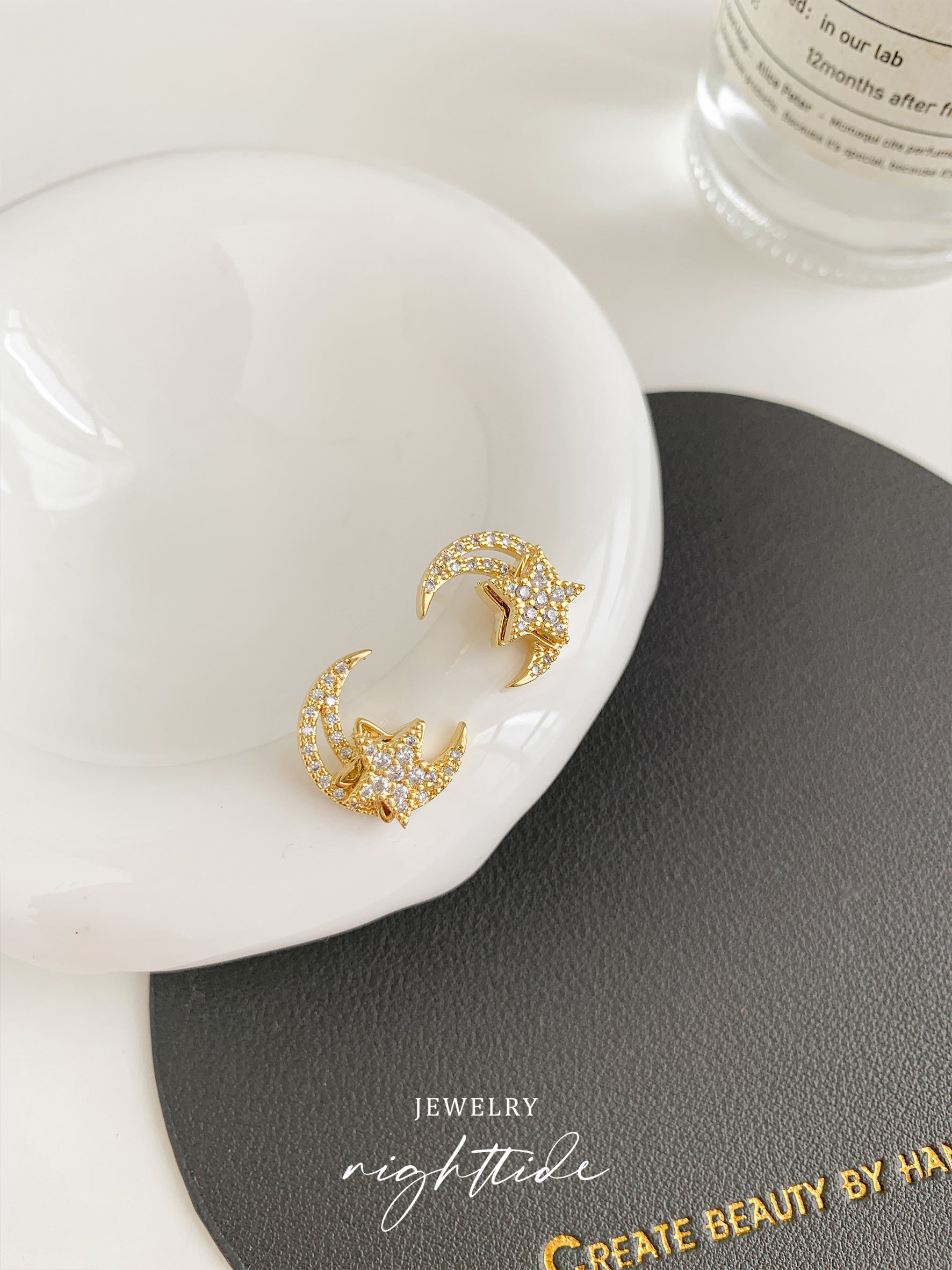 Nighttide Jewelry Star & Moon Zirconia Rotating Earrings EXZ1378