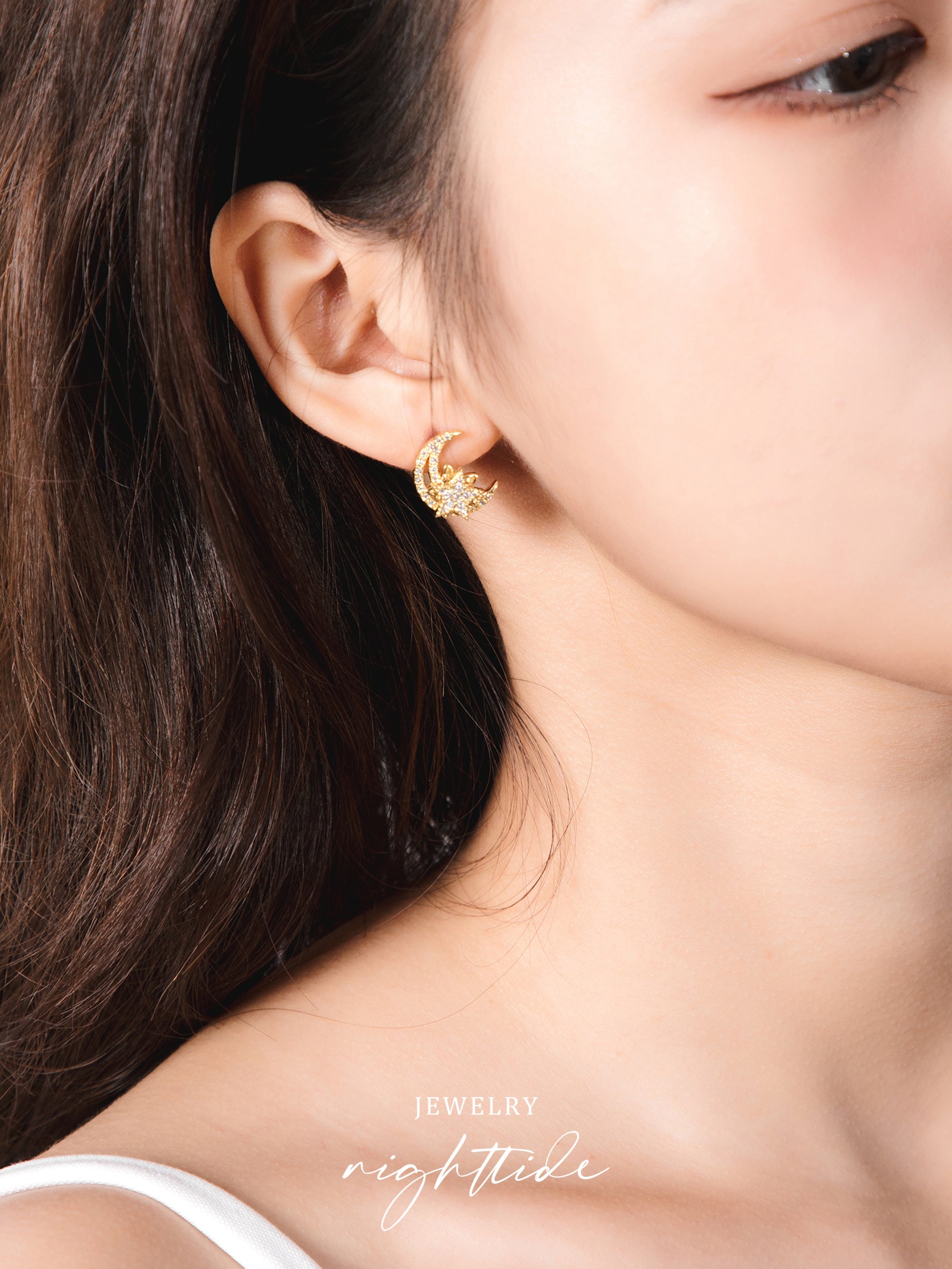 Nighttide Jewelry Star & Moon Zirconia Rotating Earrings EXZ1378