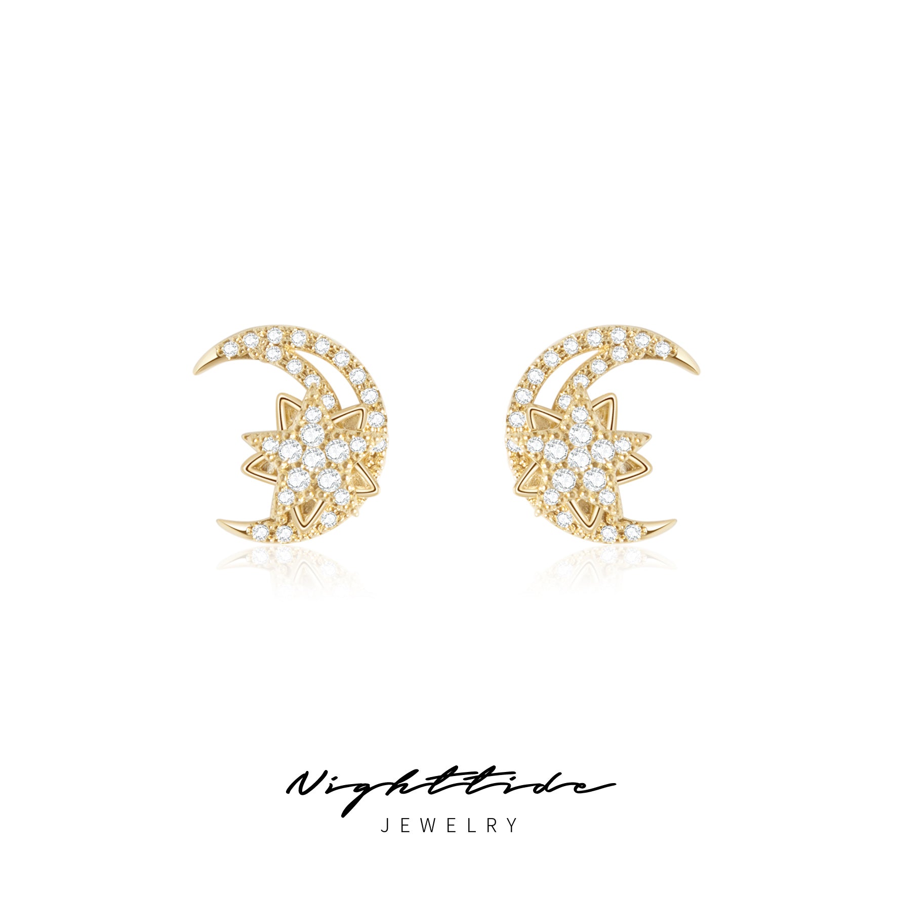 Nighttide Jewelry Star & Moon Zirconia Rotating Earrings EXZ1378