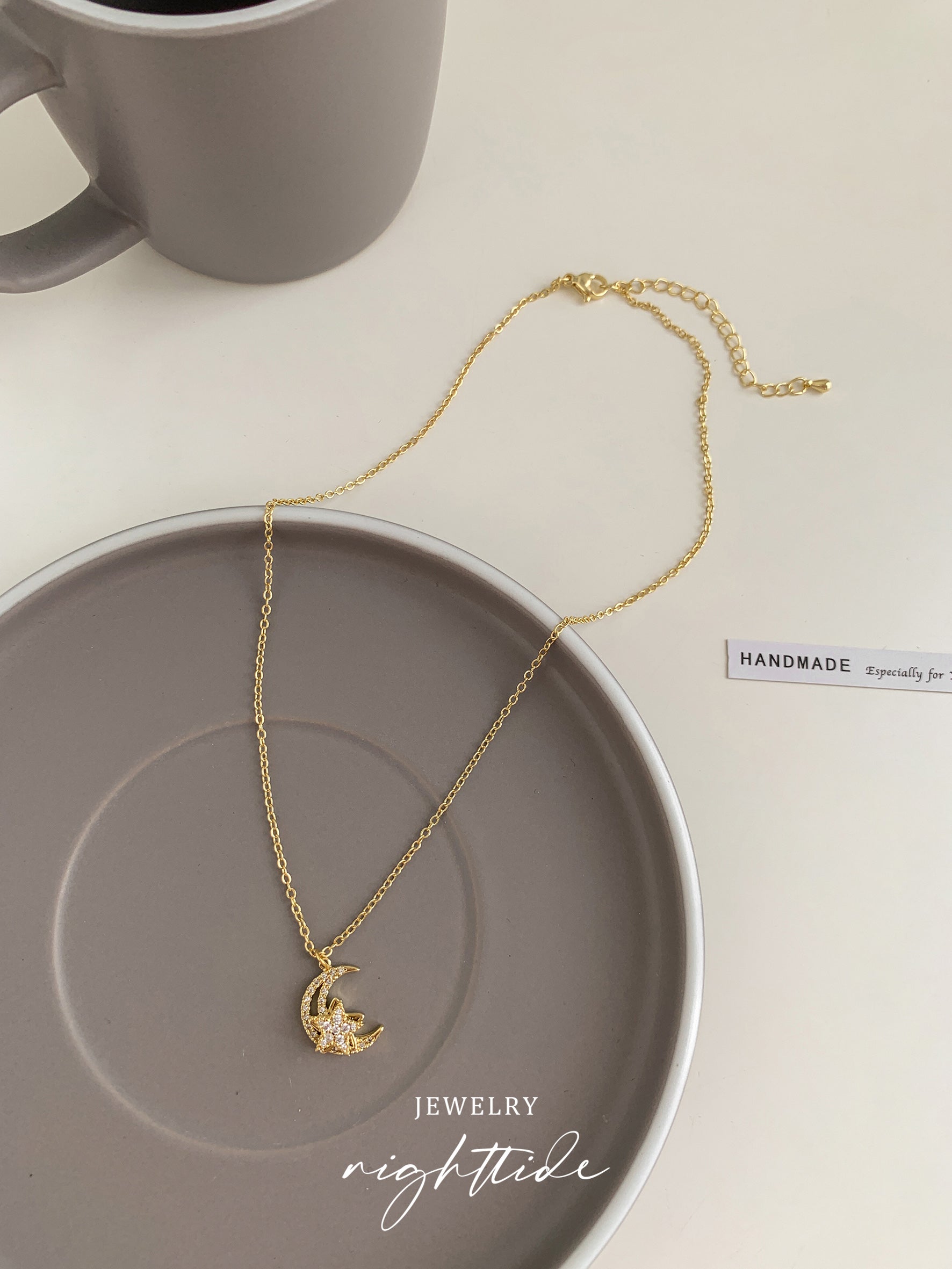 Nighttide Jewelry Star & Moon Zirconia Rotating Necklace NXZ1379