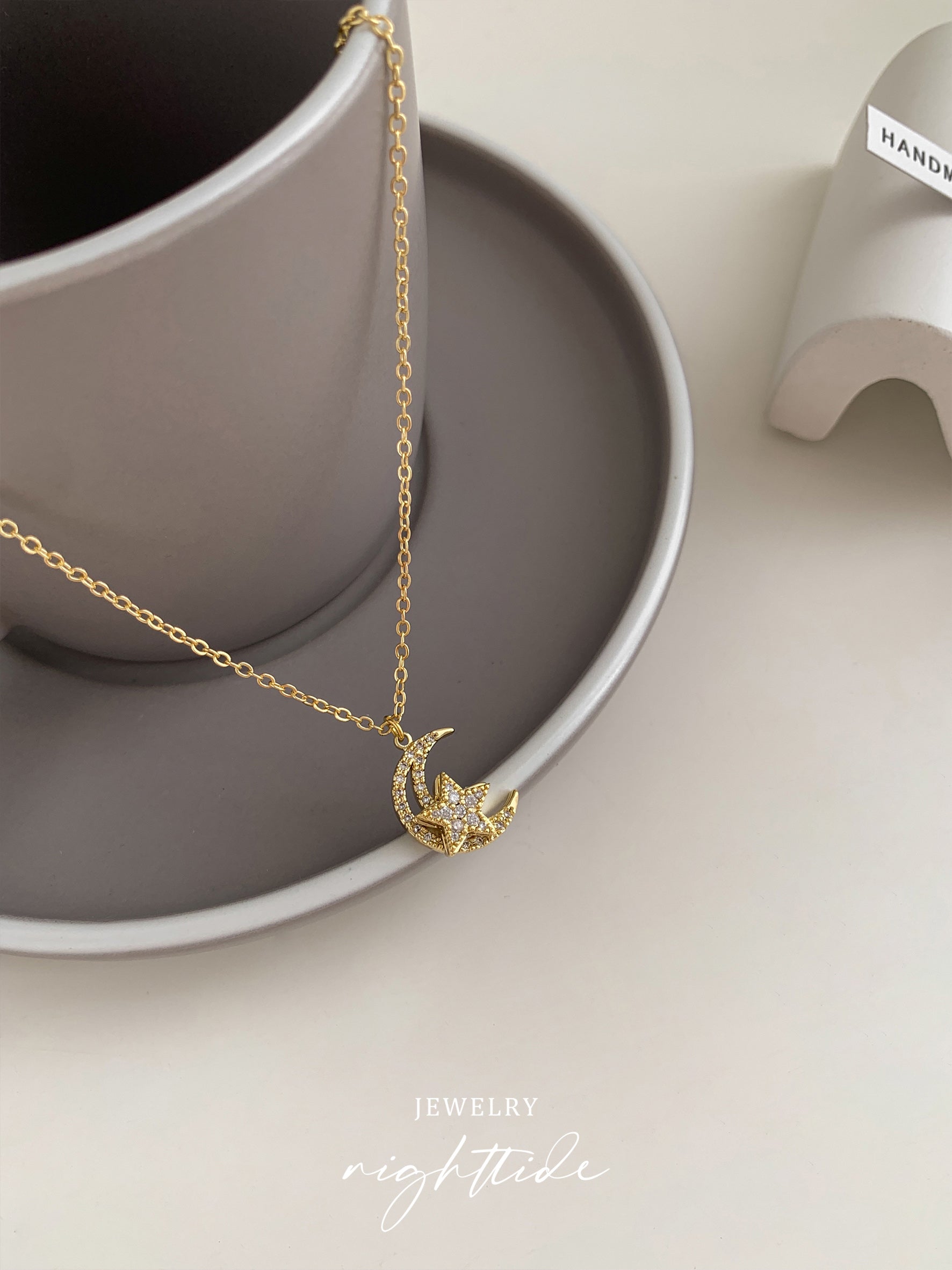 Nighttide Jewelry Star & Moon Zirconia Rotating Necklace NXZ1379