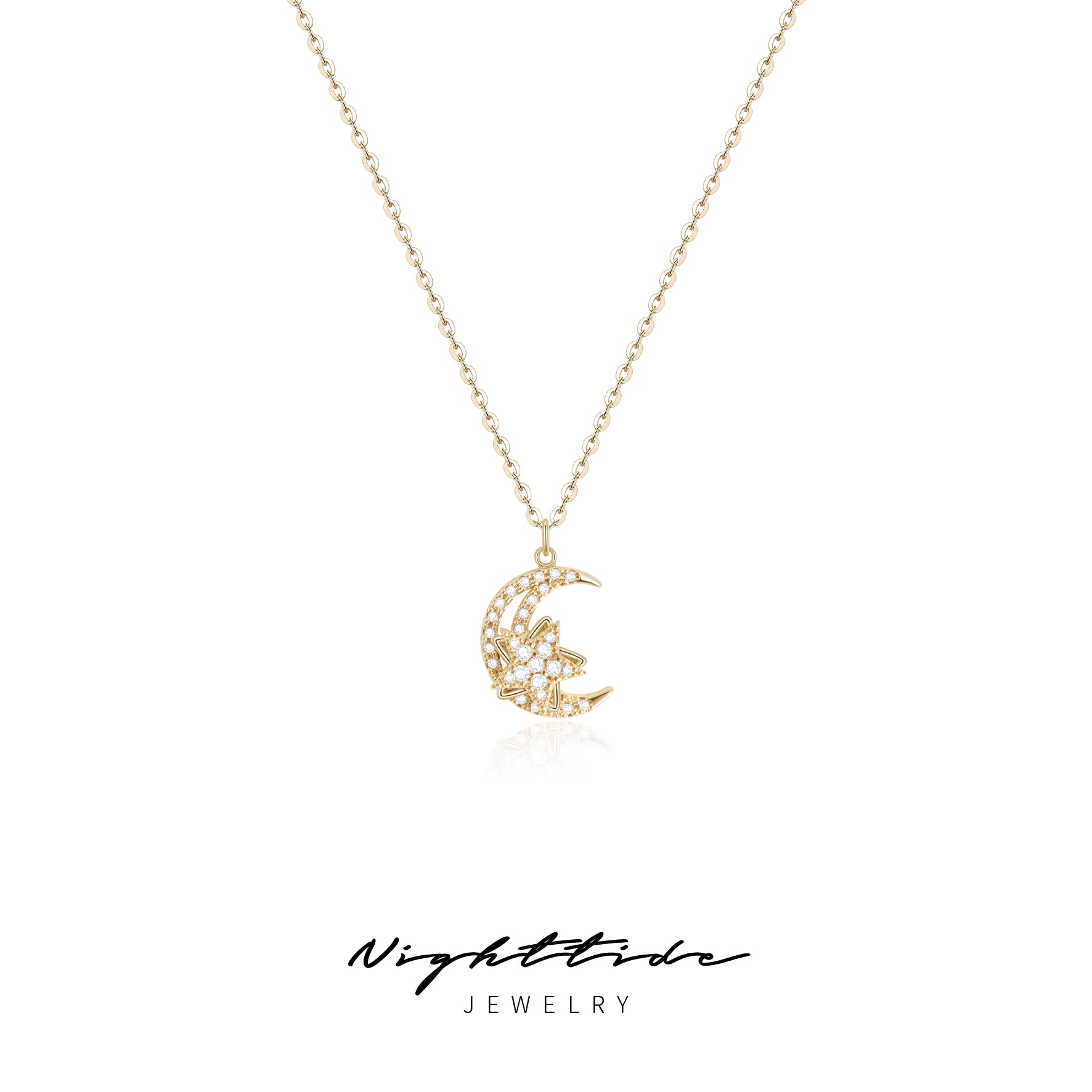Nighttide Jewelry Star & Moon Zirconia Rotating Necklace NXZ1379