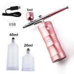 Load image into Gallery viewer, Top 0.4mm Pink Mini Air Compressor Kit Air-Brush Paint Spray Gun Airbrush For Nail Art Tattoo Craft Cake Nano Fog Mist Sprayer
