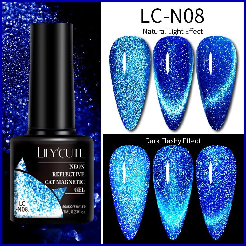 LILYCUTE 7ML 9D Cat Magnetic Gel Polish Set Semi Permanent Soak Off UV LED Glitter Nails Magnet Stick Black Gel Needed