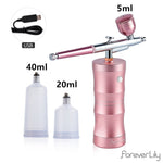 Load image into Gallery viewer, Top 0.4mm Pink Mini Air Compressor Kit Air-Brush Paint Spray Gun Airbrush For Nail Art Tattoo Craft Cake Nano Fog Mist Sprayer
